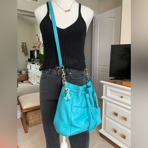 Coach Avery Bucket Drawstring Purse Handbag Aquamarine Leather M1361-F27003